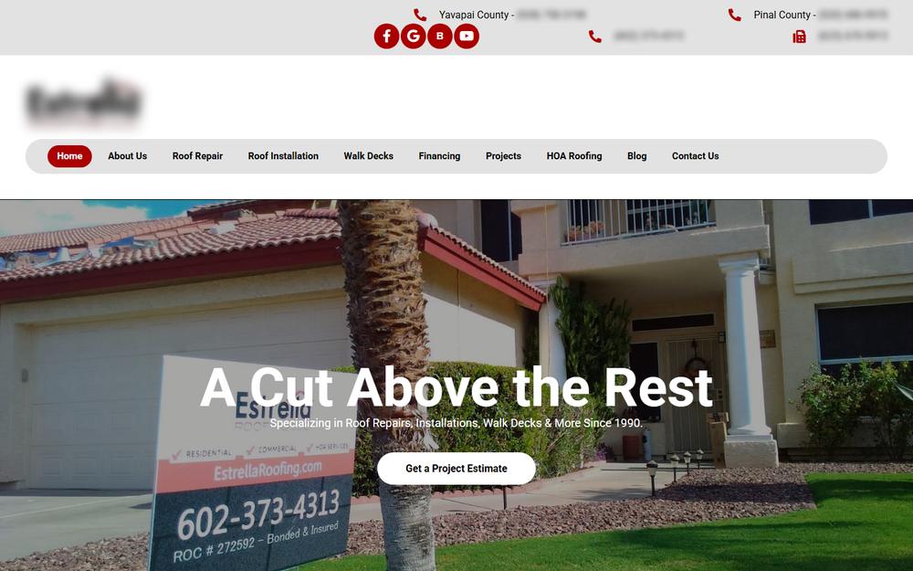 The contractor&rsquo;s existing website, with identifying details redacted.