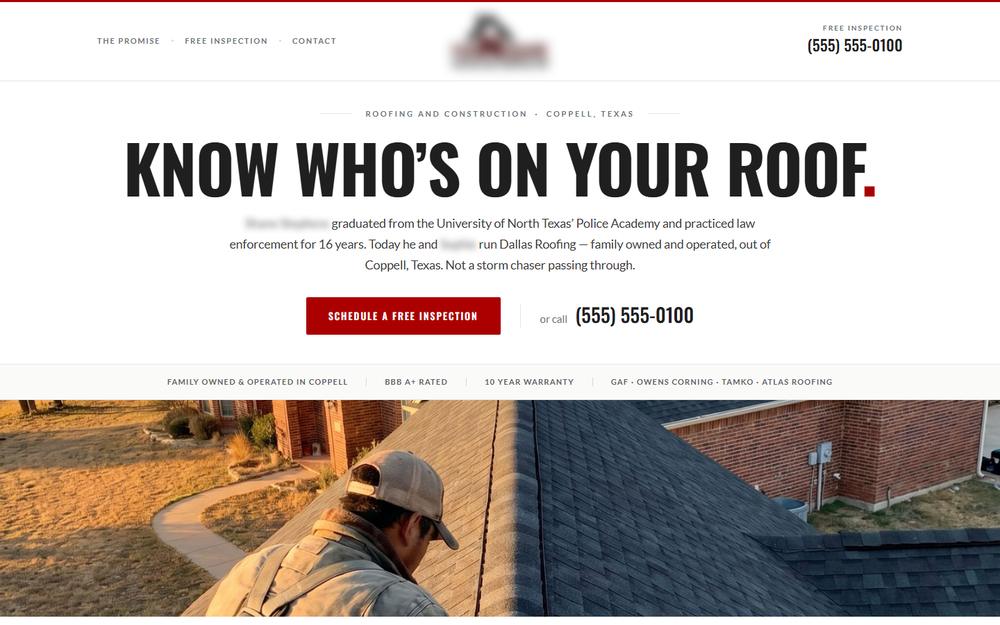 The rebuilt website, with identifying details redacted.