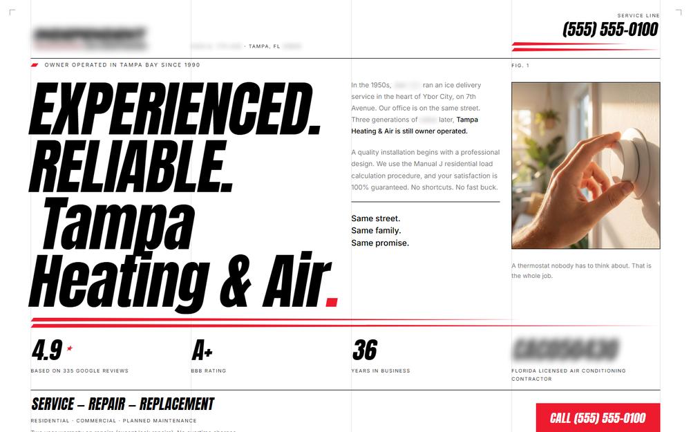 The rebuilt website, with identifying details redacted.