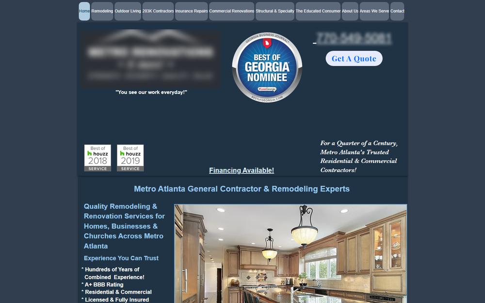 The contractor&rsquo;s existing website, with identifying details redacted.
