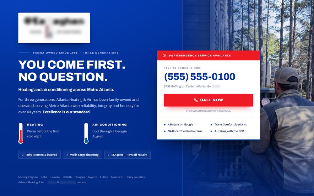 The rebuilt website, with identifying details redacted.